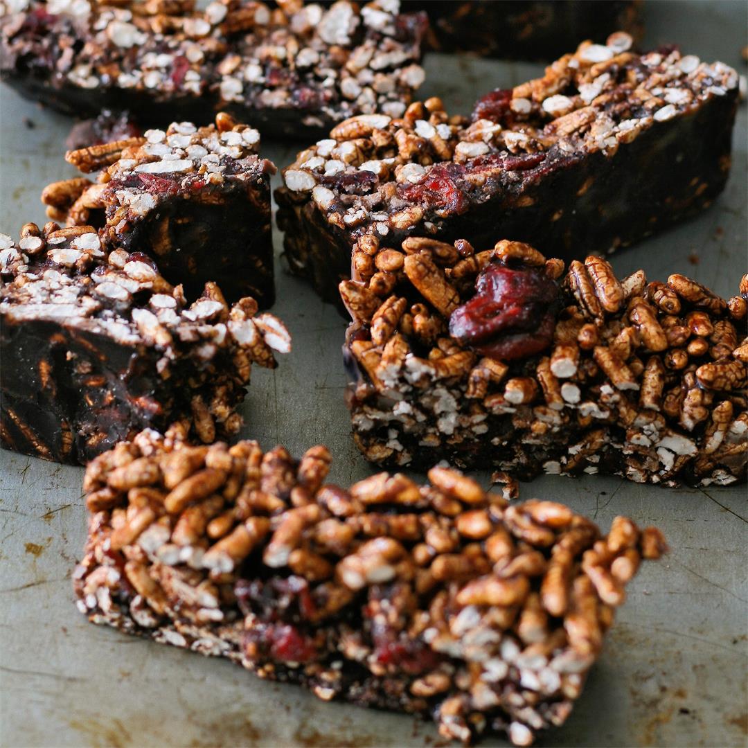 Chocolate cereal and cranberry bars