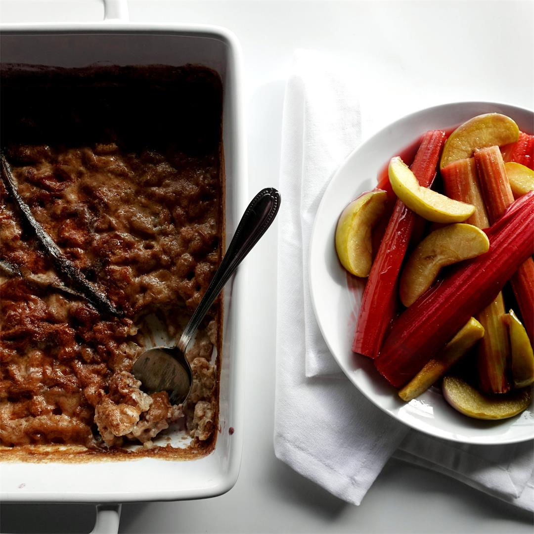 Apple and Rhubarb Baked Rice Pudding