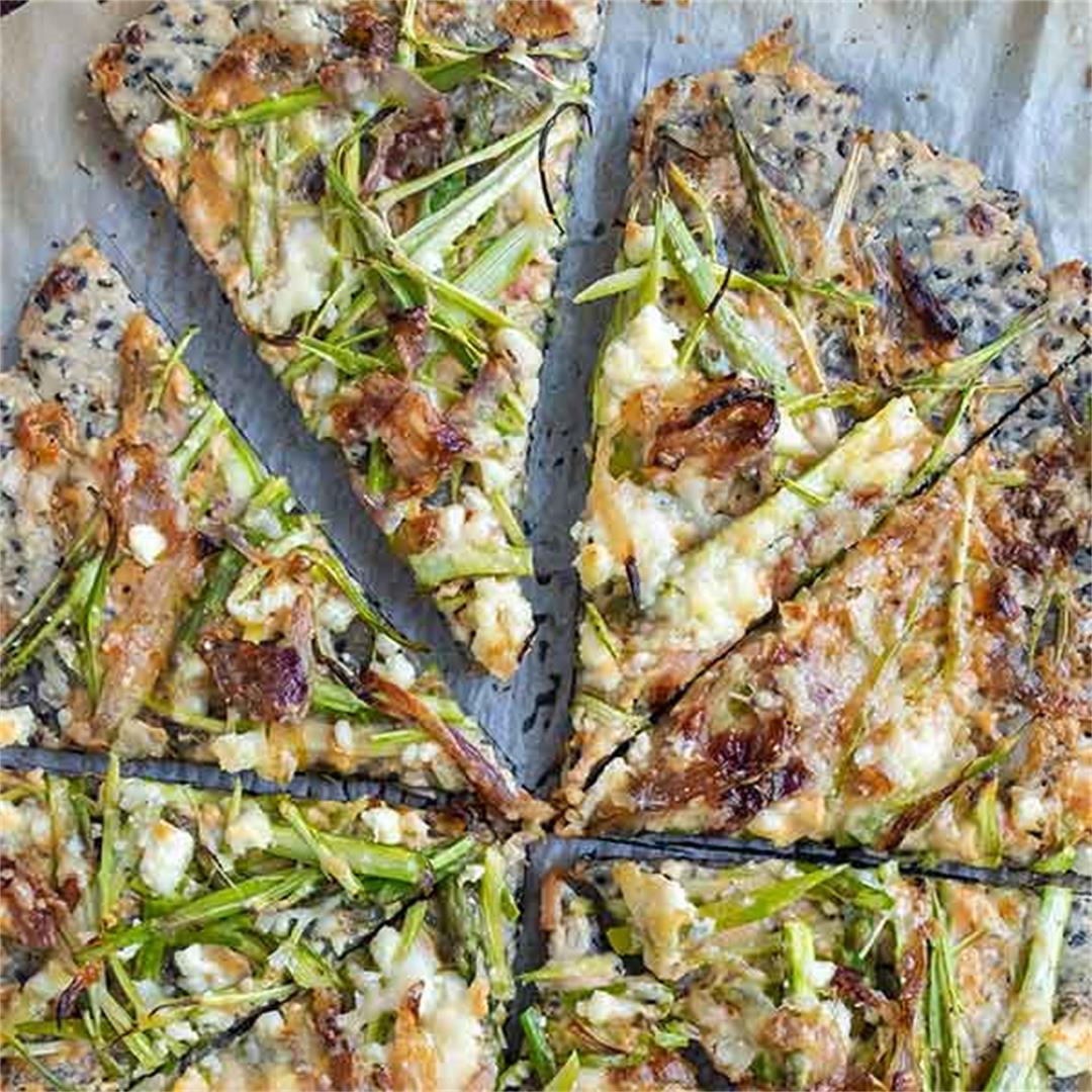 Gluten-Free Sesame Pizza With Shaved Asparagus & Caramelized On