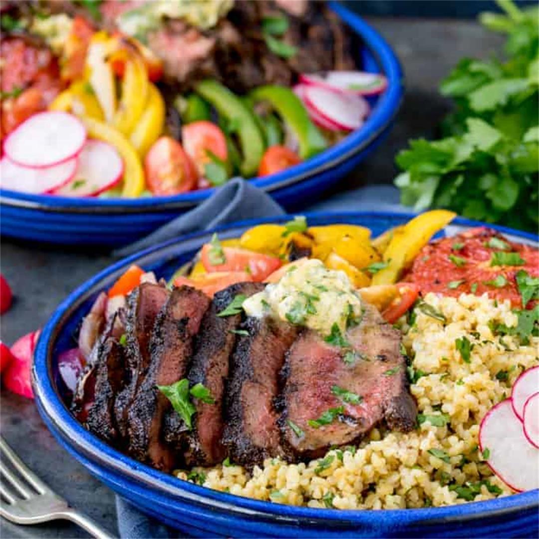 Coffee Crusted Steak Buddha Bowl with Spiced Butter