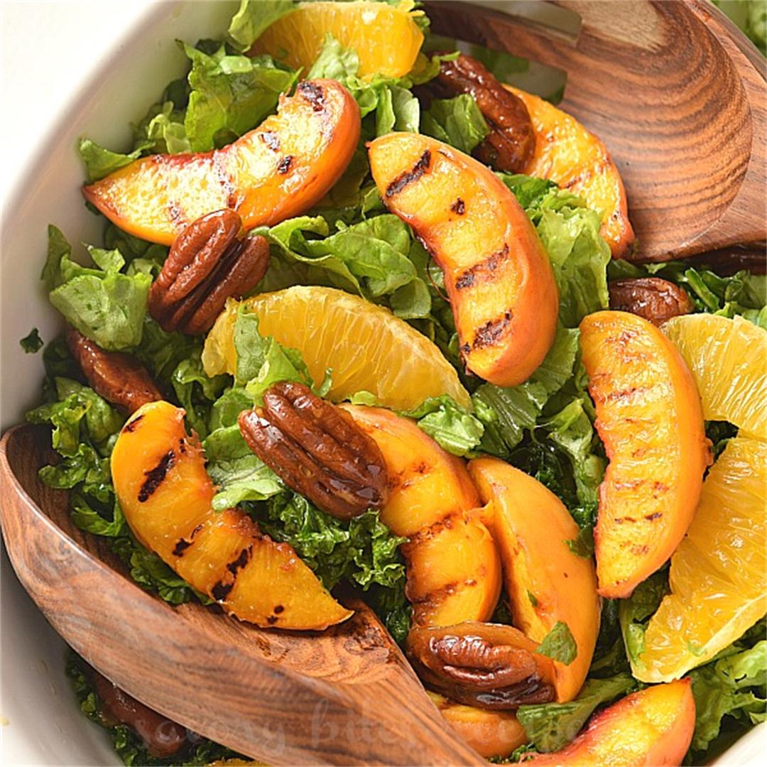 Grilled Peach Salad with Honey Vinaigrette