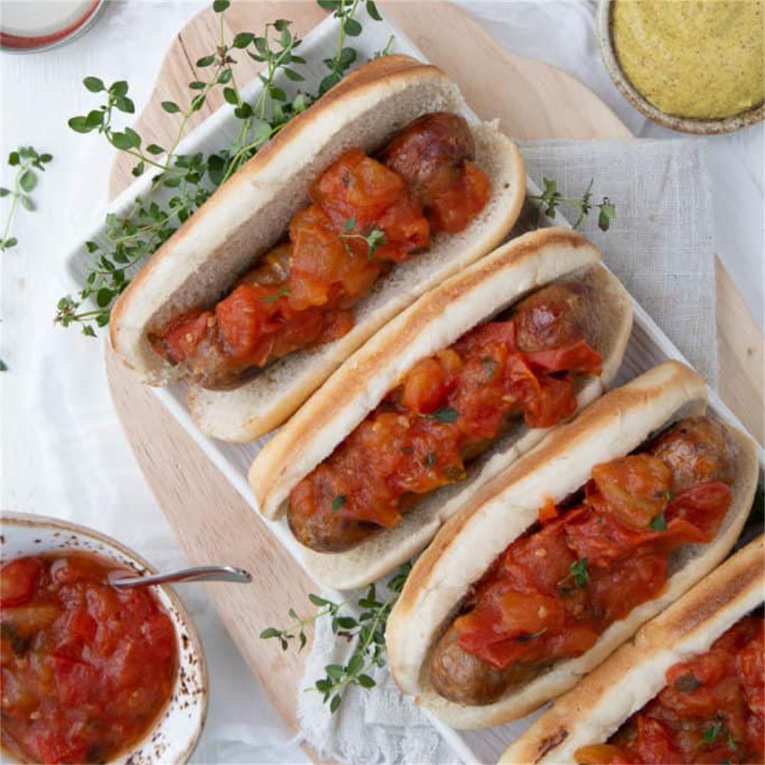 Grilled Bratwursts with Tomato Jam