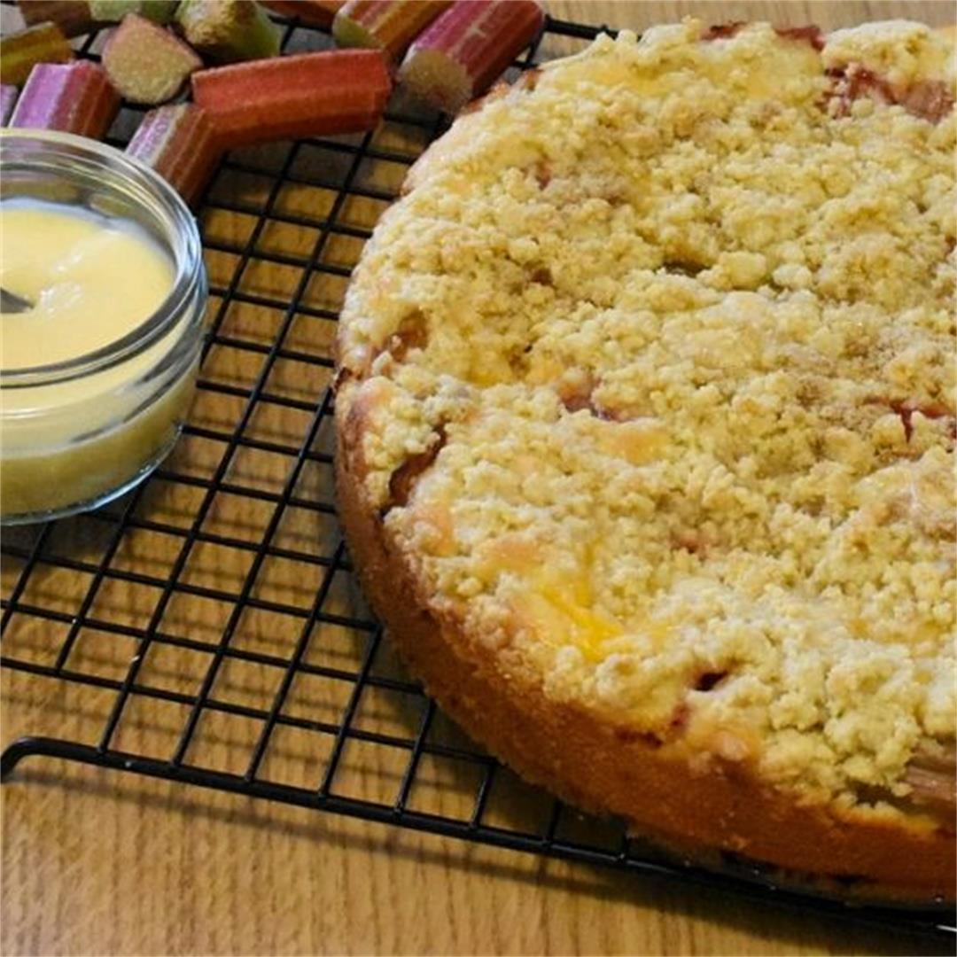 Rhubarb Custard Cake with Crumble Topping from DonnaDundas.co.u