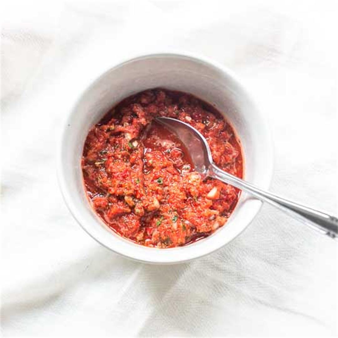 Homemade red chimichurri sauce