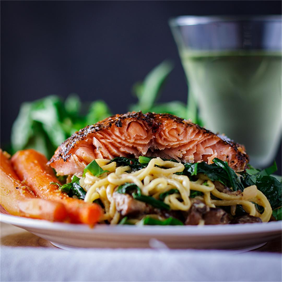 Miso Buttered Pasta and Salmon