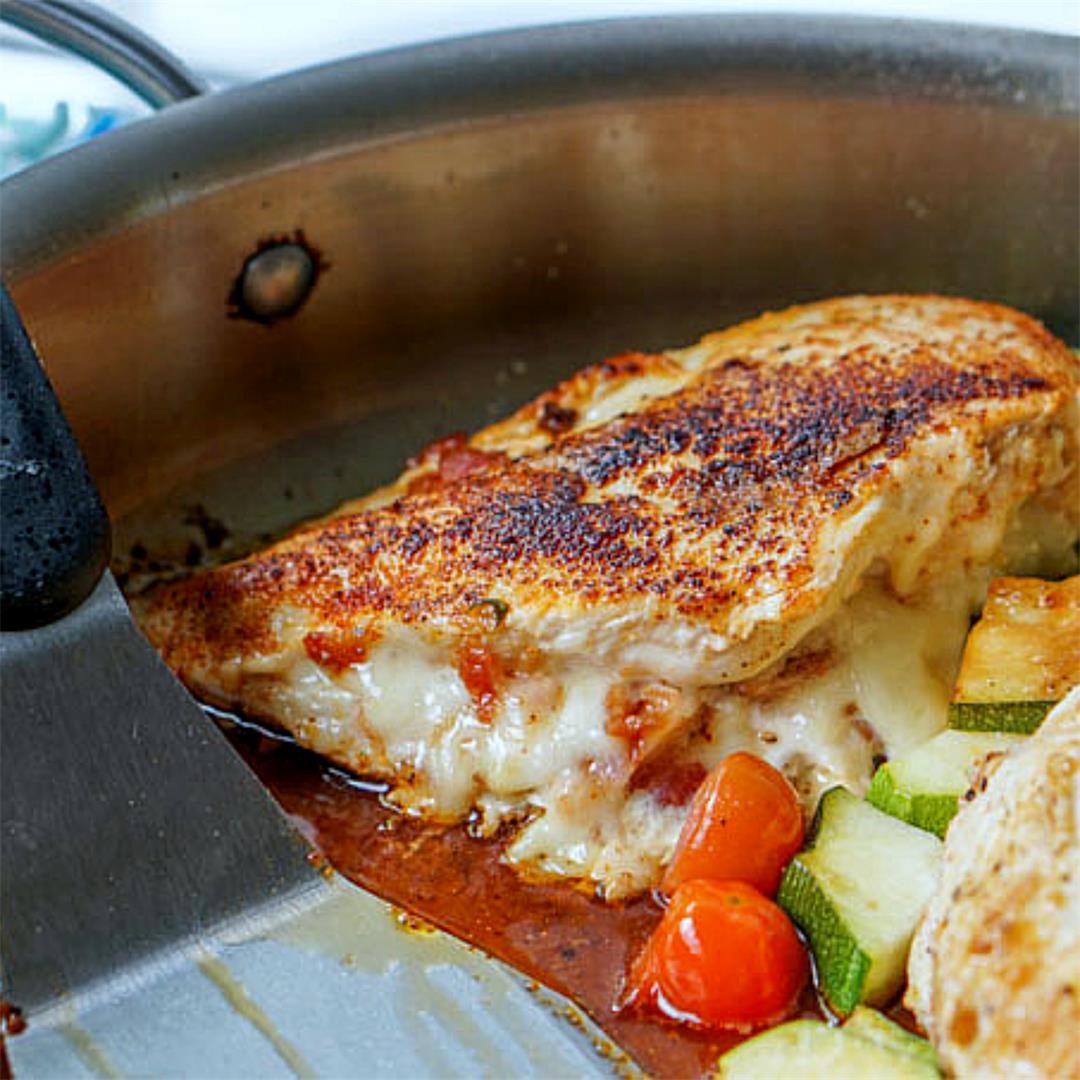 Keto Bacon and Cheese Stuffed Chicken Breasts Skillet Dinner