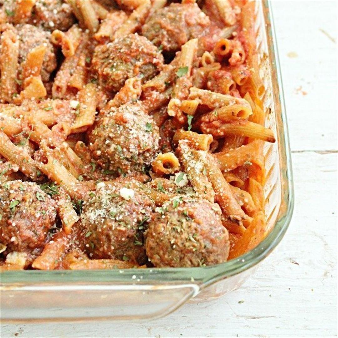 One Dish No Boil Penne and Meatballs