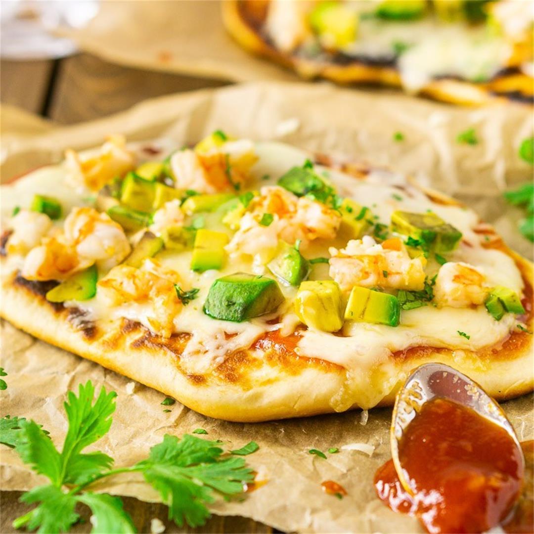 Shrimp and Avocado Grilled Naan Pizza