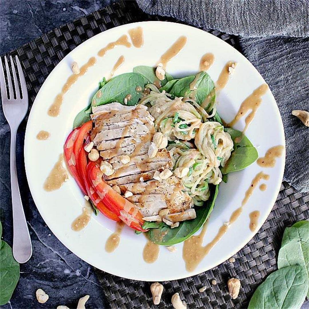 Low Carb Thai Salad with Chicken, Zoodles and Peanut Sauce