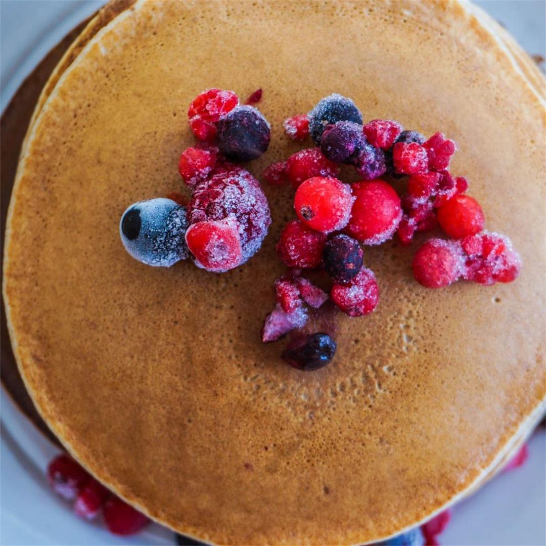 Fluffy plant-based milk pancakes with whole wheat flour