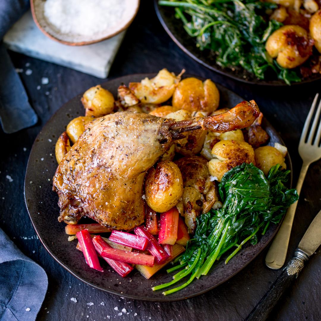 Duck Confit with Roasted Rhubarb