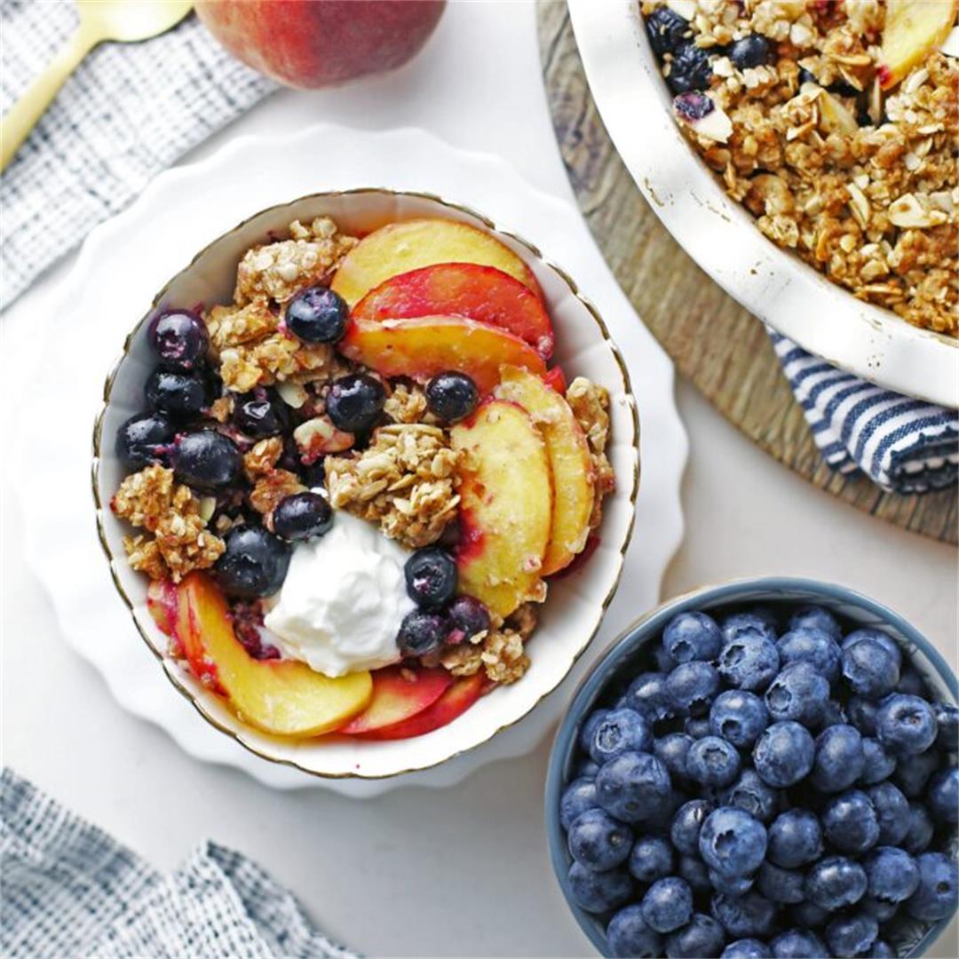 Blueberry Peach Crisp with Almond Oat Topping