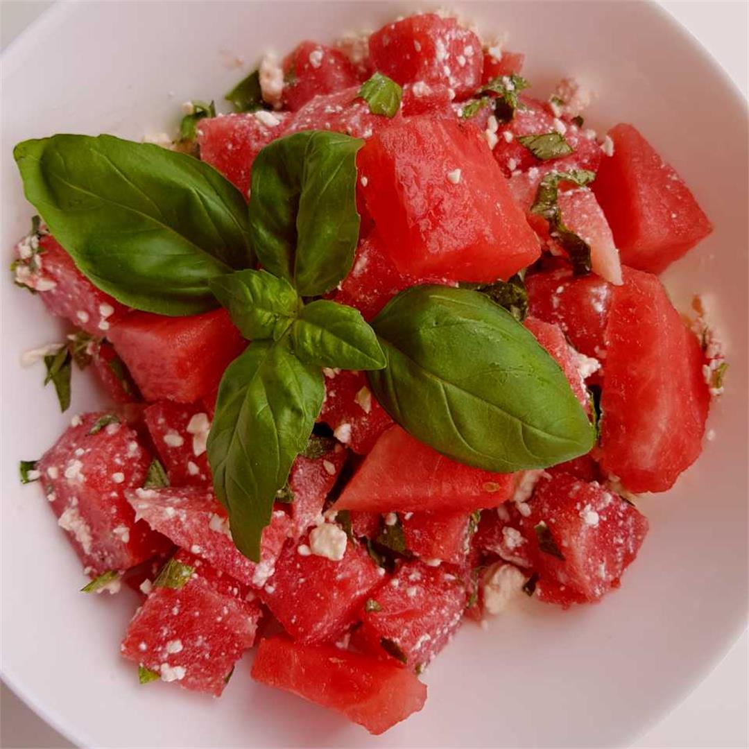 Watermelon and feta salad with basil