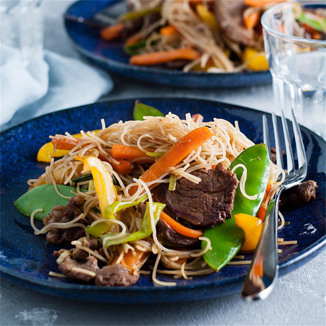 Beef Stir fry with Rice Noodles