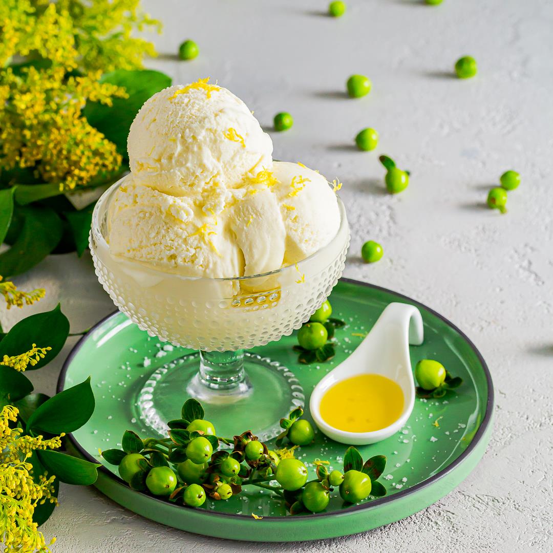 Olive Oil Ice Cream with LIÁ premium extra virgin olive oil