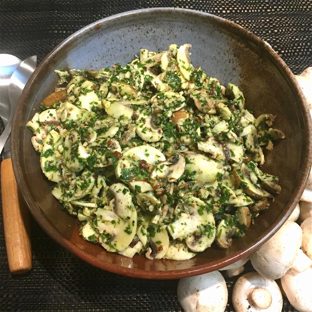 Raw Mushroom Salad with Hazelnut Gremolata