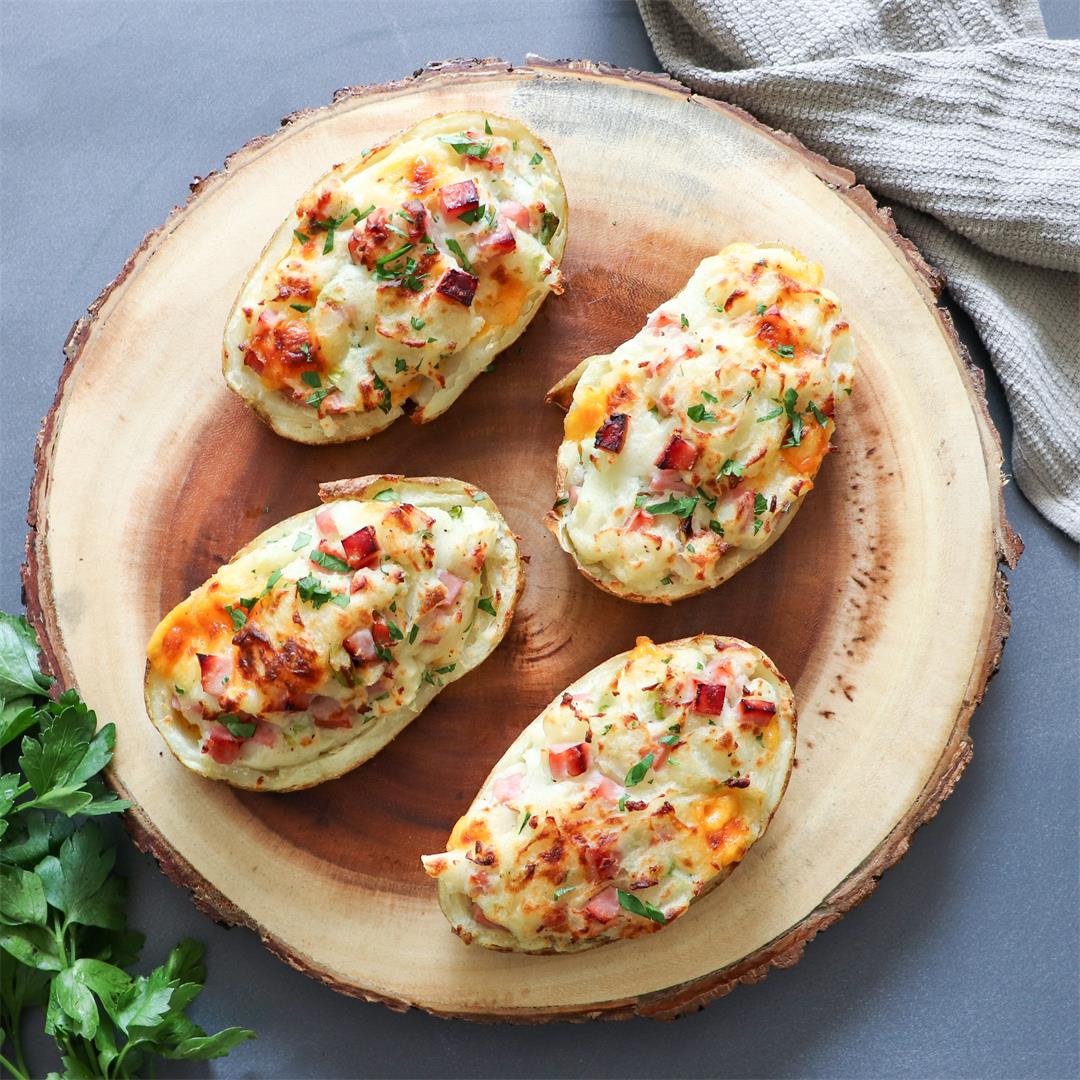 Ham and Cheddar Twice Baked Potatoes