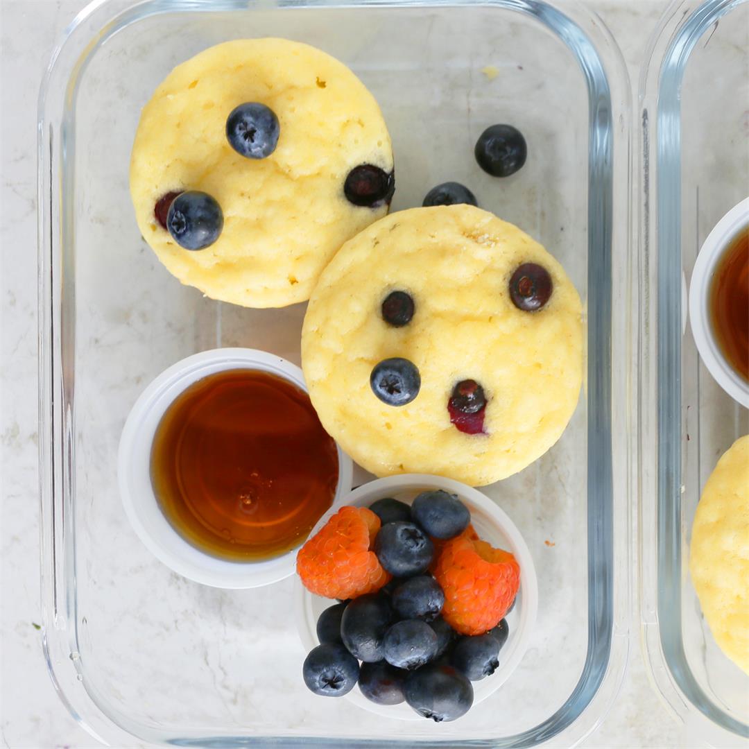 Soft and Fluffy Blueberry Pancakes in a muffin pan