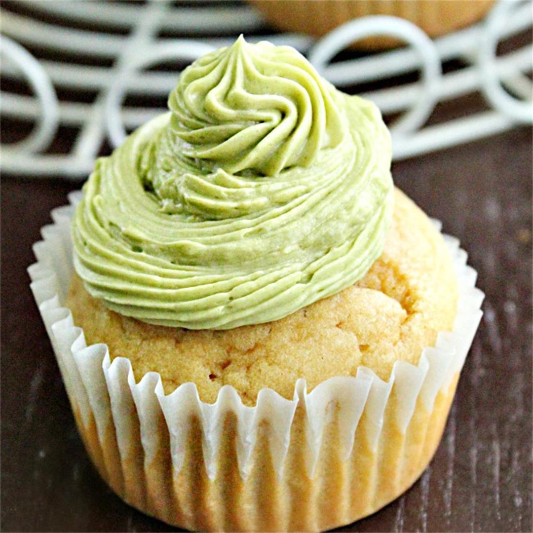 Buttermilk Cupcakes with Matcha Frosting
