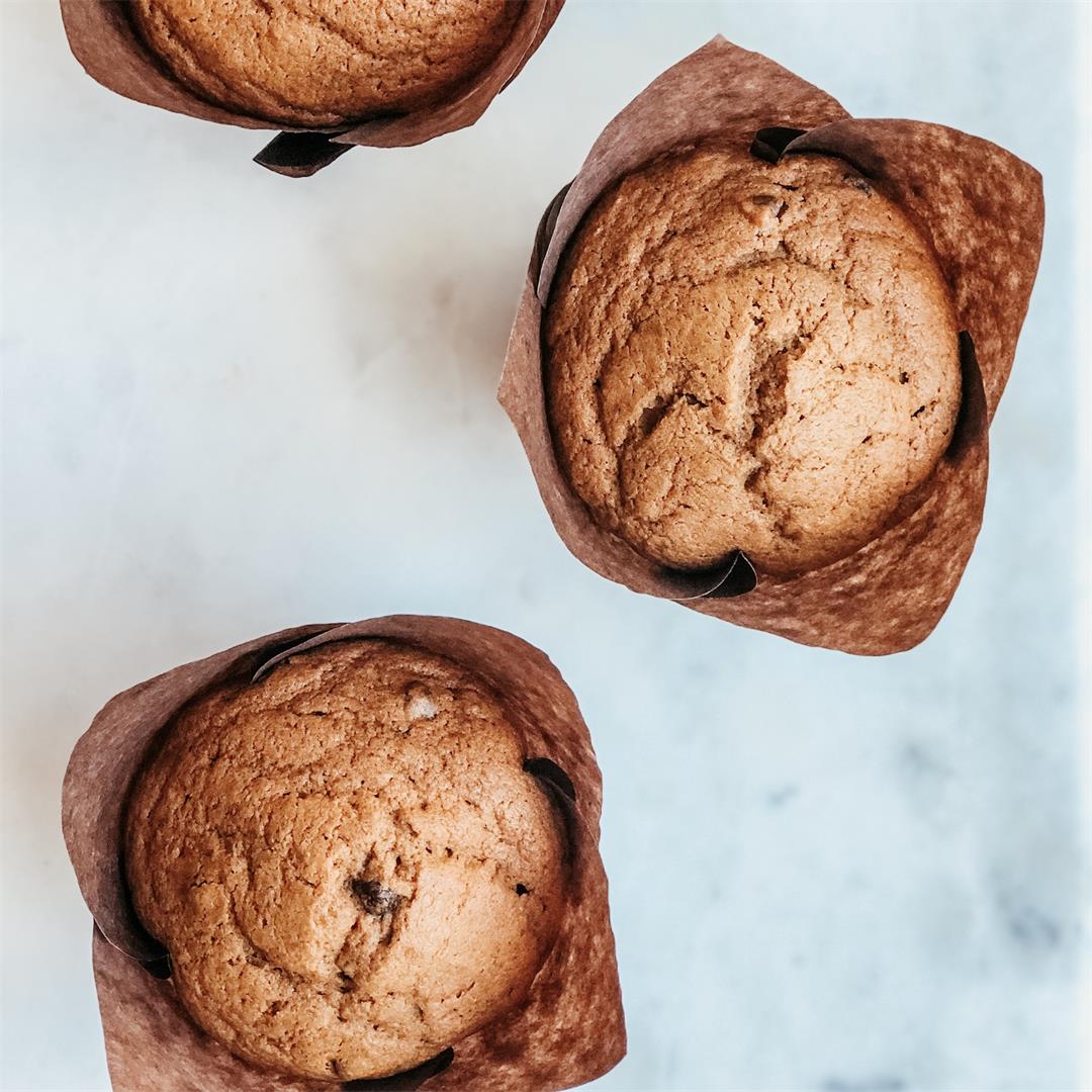 The Most Delicious Pumpkin Gingerbread Chocolate Chip Muffins