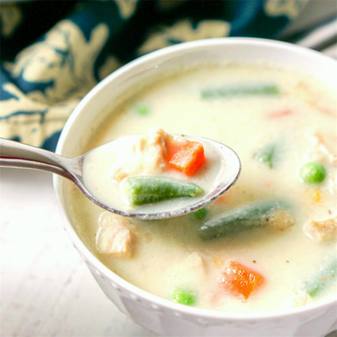Low Carb Creamy Turkey Soup with Vegetables using Leftover Turk