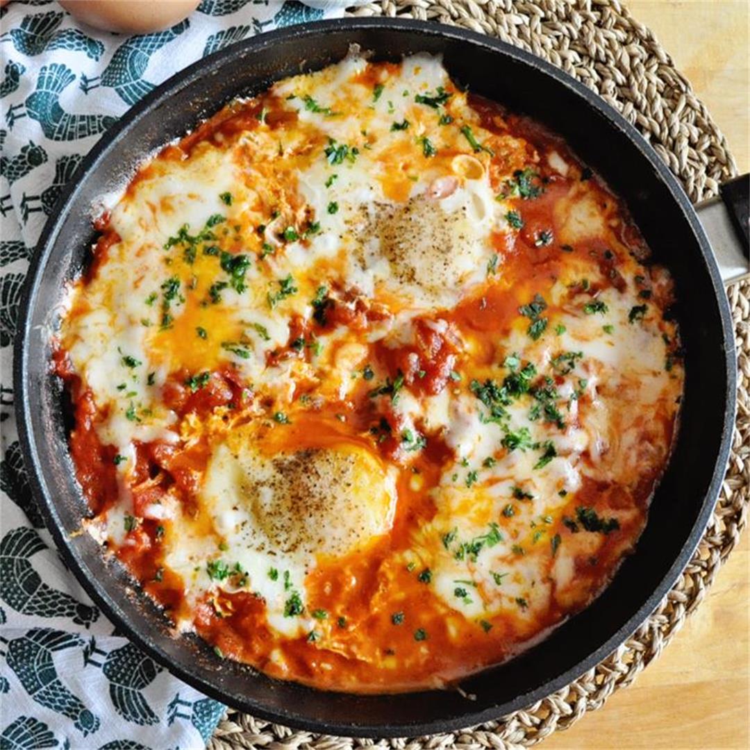 Spicy Spanish Tomato Skillet with Eggs & Cheese