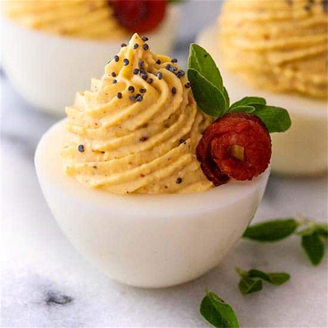 Deviled Eggs with Bacon Roses