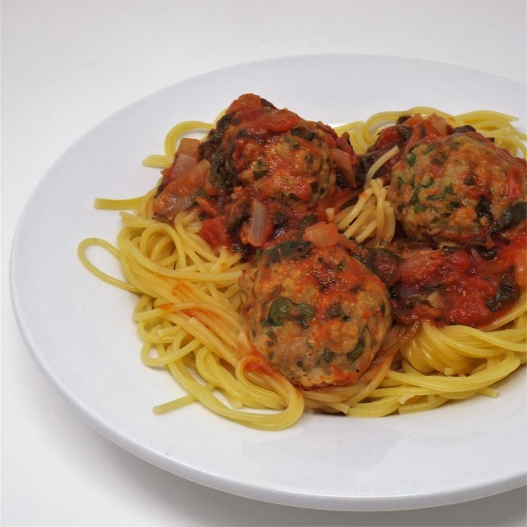 Turkey Florentine Meatballs with Spaghetti