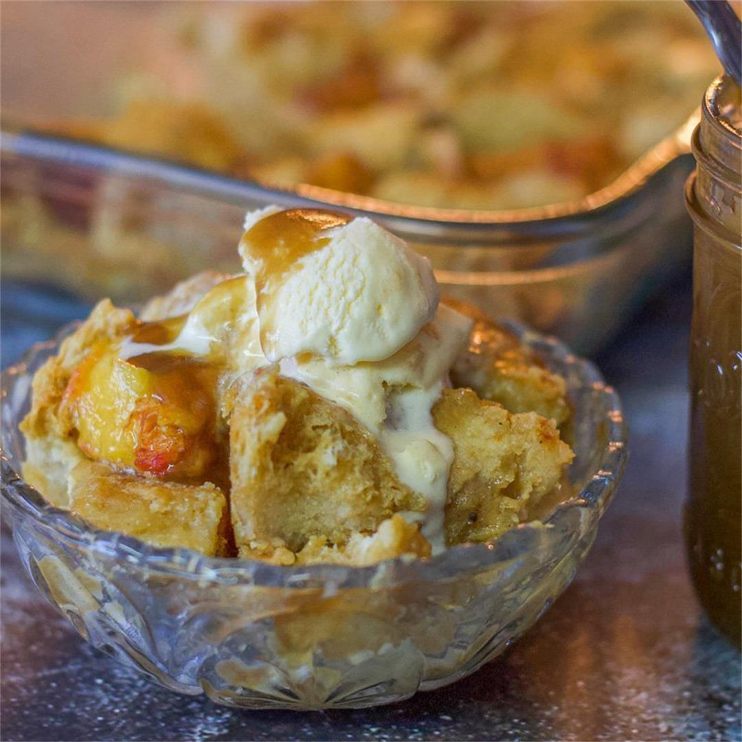 Peach Bread Pudding (with caramel sauce)