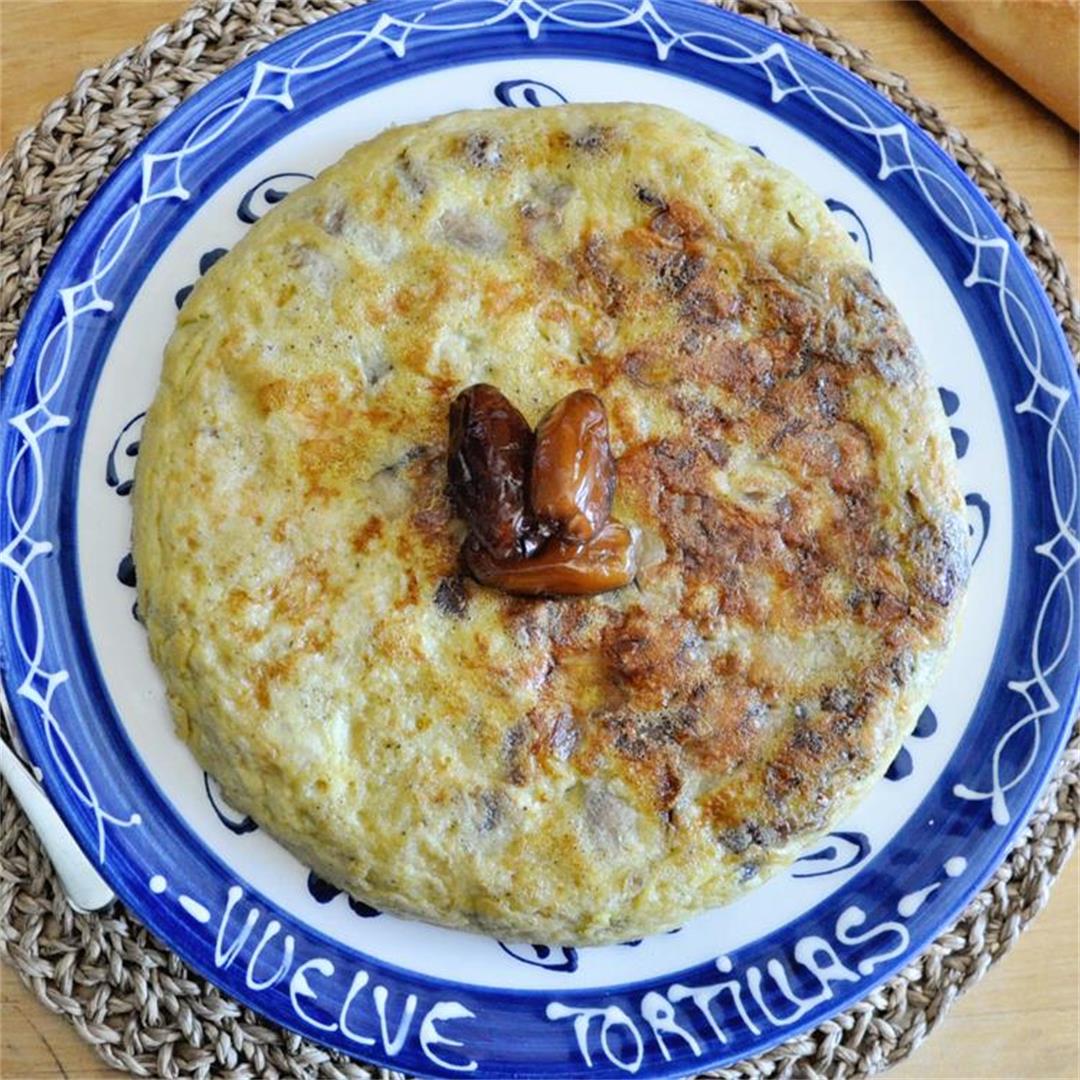 Spanish Tortilla with Mushrooms, Dates & Manchego Cheese