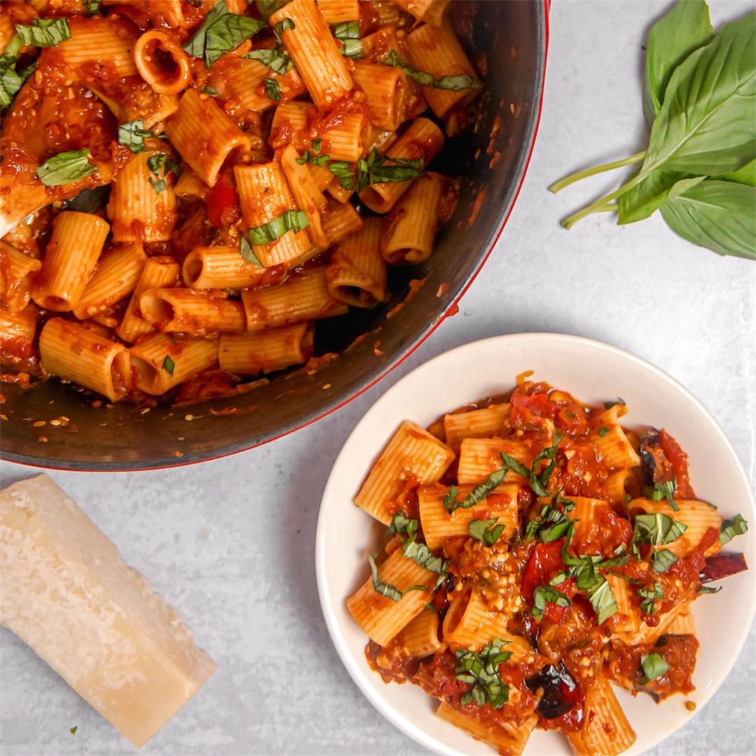 Roasted Eggplant and Bell Pepper Pasta