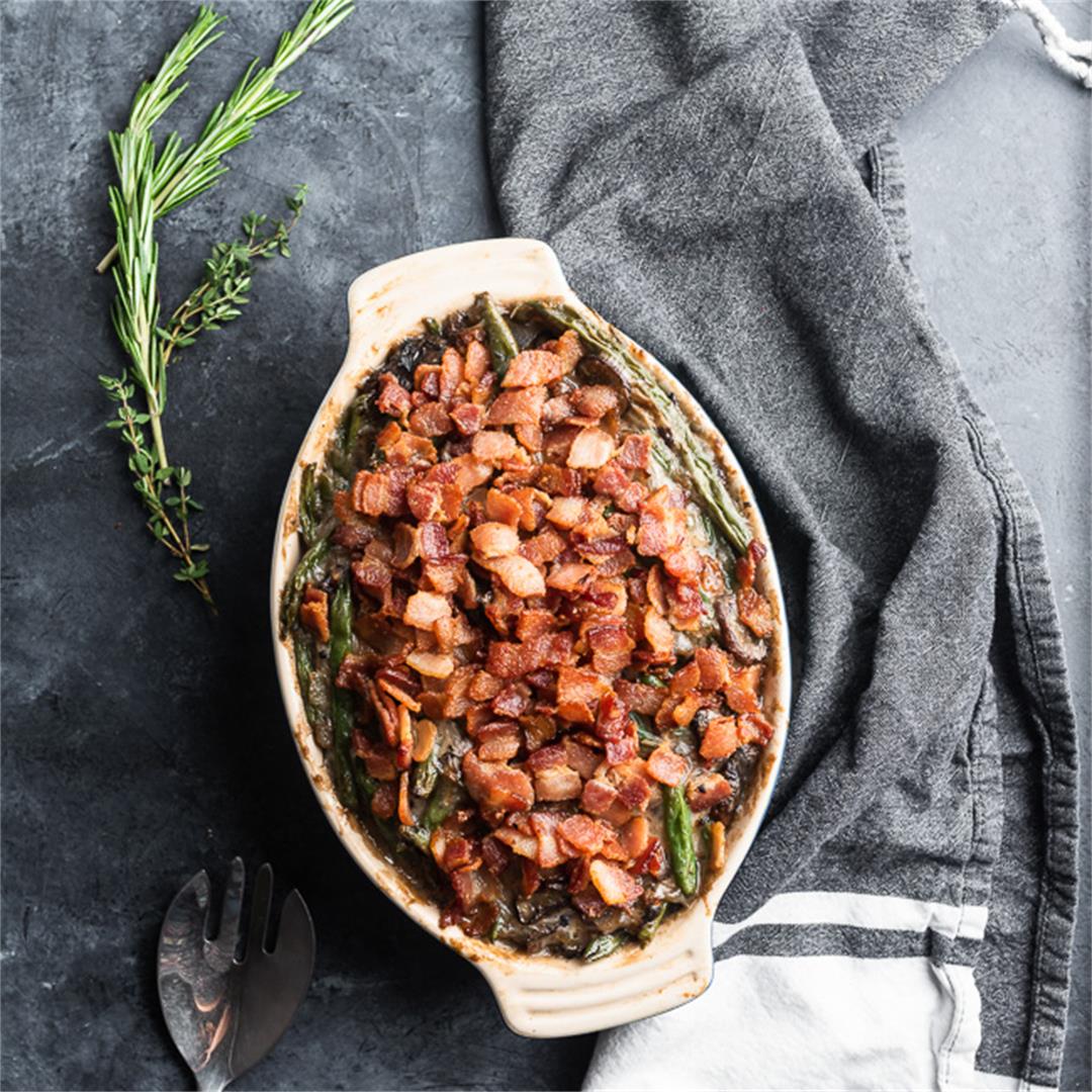 Bacon-Topped Dairy Free Green Bean Casserole