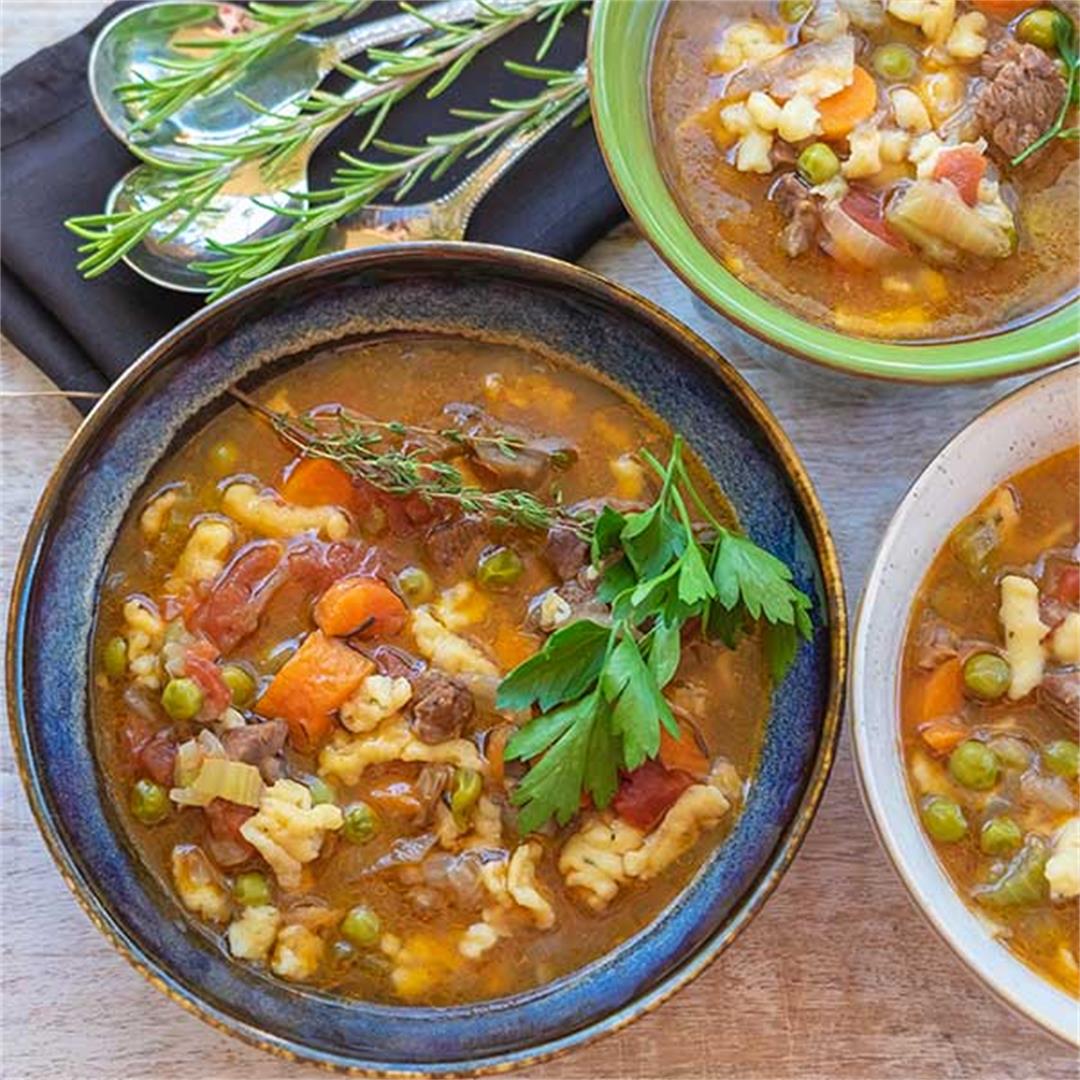 Instant Pot Beef And Vegetable Soup With Gluten-Free Mini Dumpl