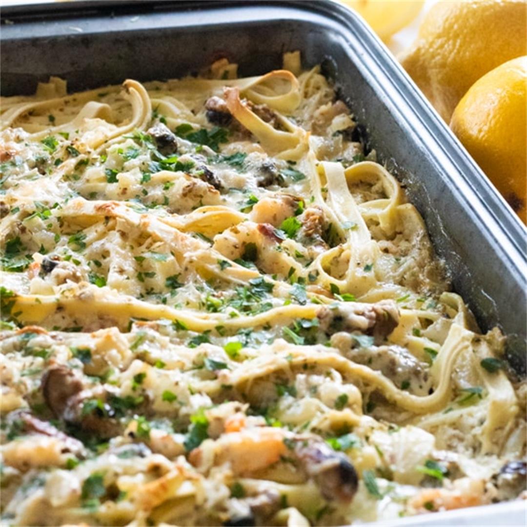 Seafood Pasta Casserole with White Wine