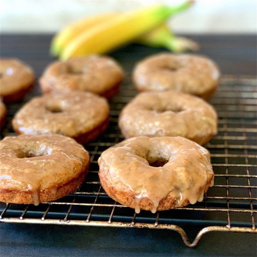 Banana Bread Donuts With Maple Glaze (Vegan)
