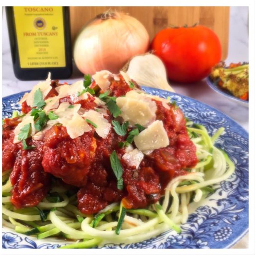 Turkey Meatballs with Zucchini Noodles and Sauce