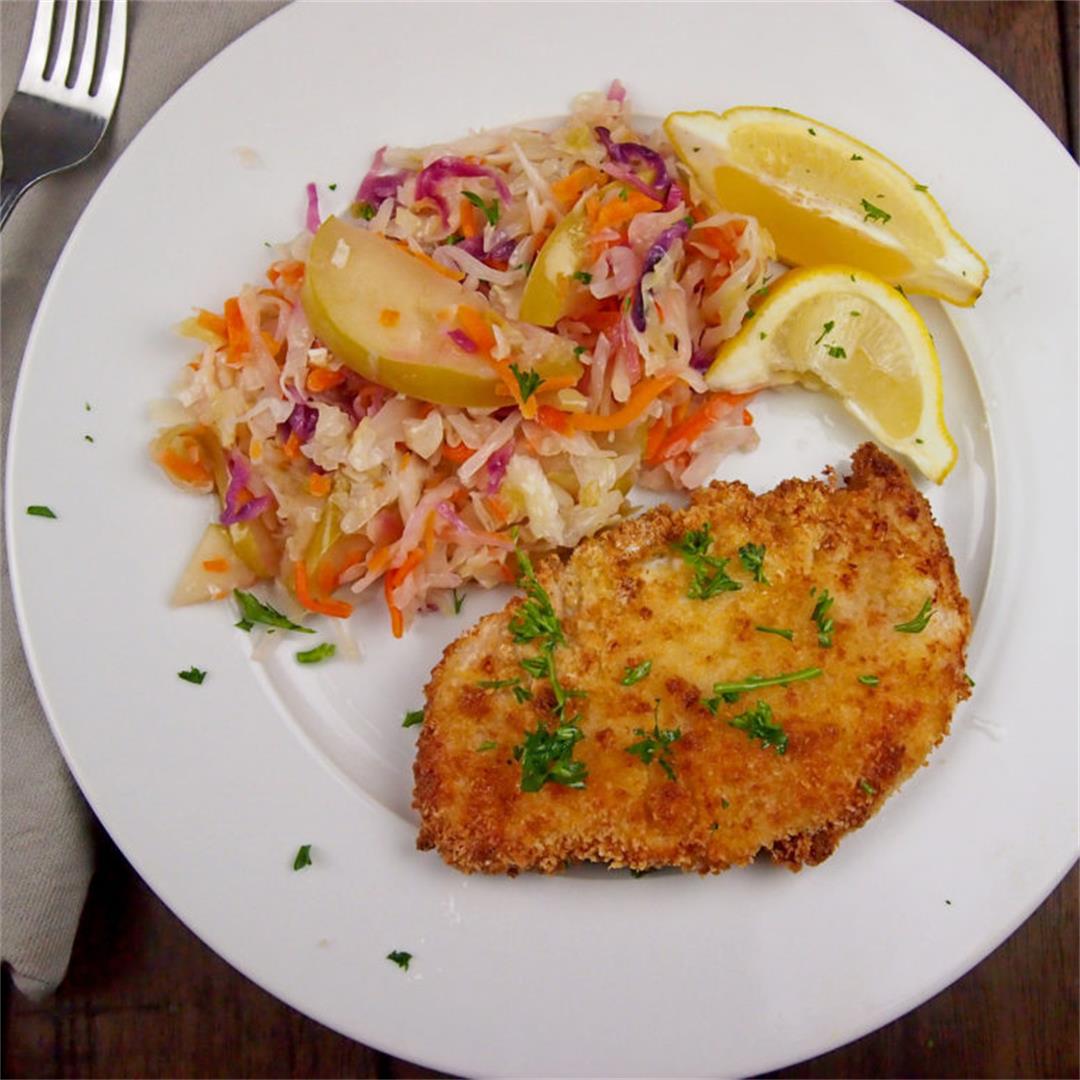 Air Fryer Chicken Schnitzel with Sweet and Sour Cabbage