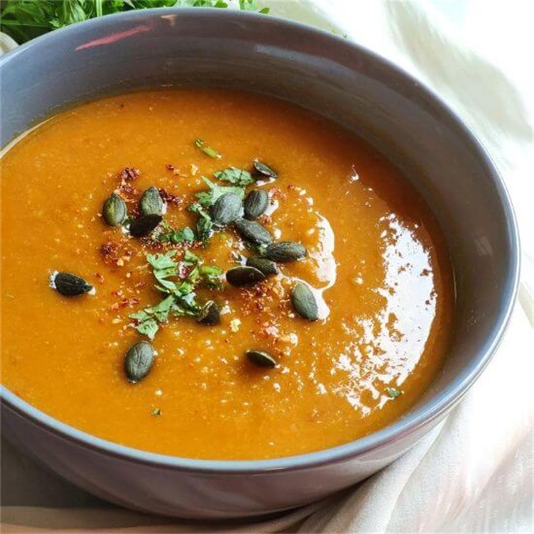 Moroccan spiced sweet potato and chickpea soup
