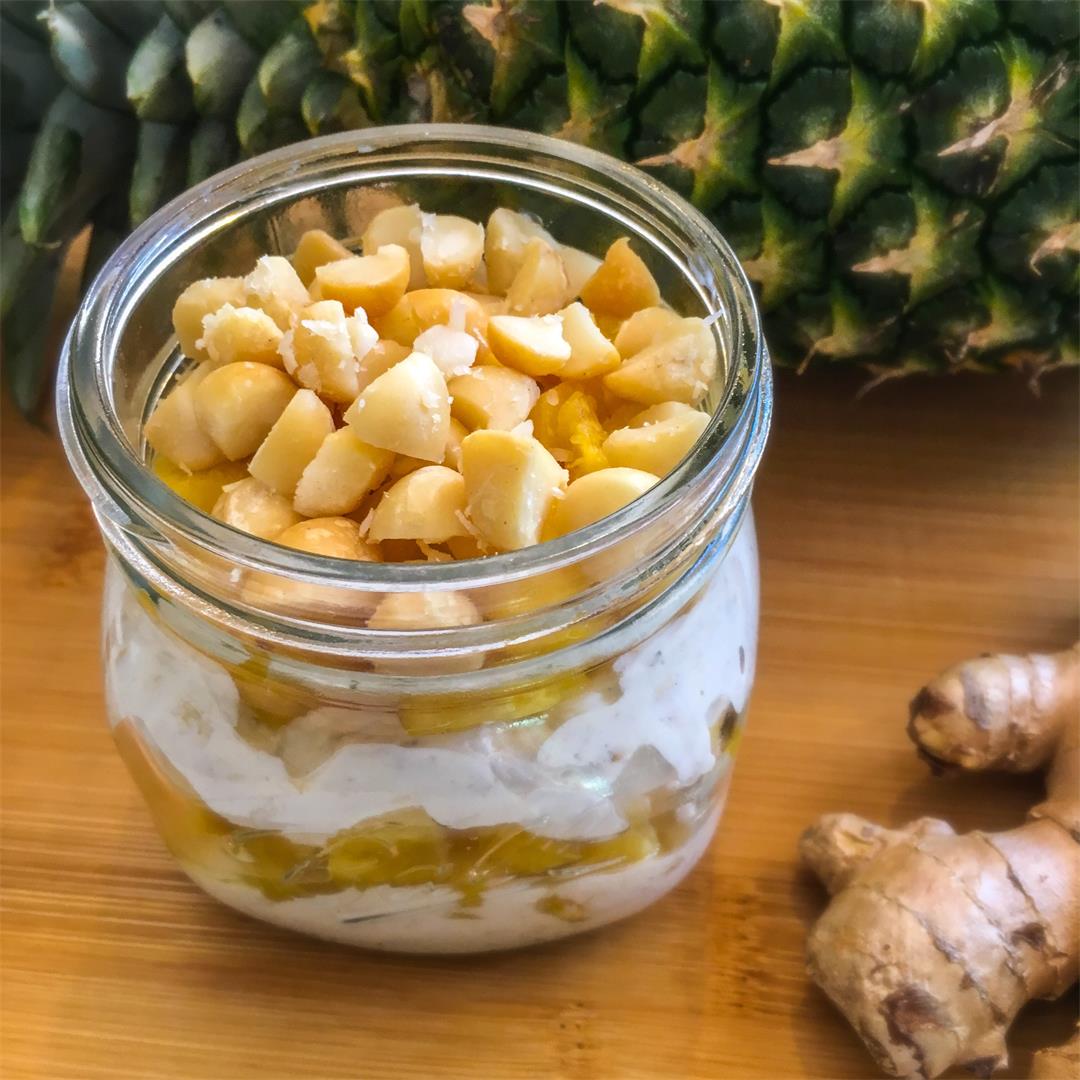 Pineapple-Macadamia Overnight Oats with Yogurt