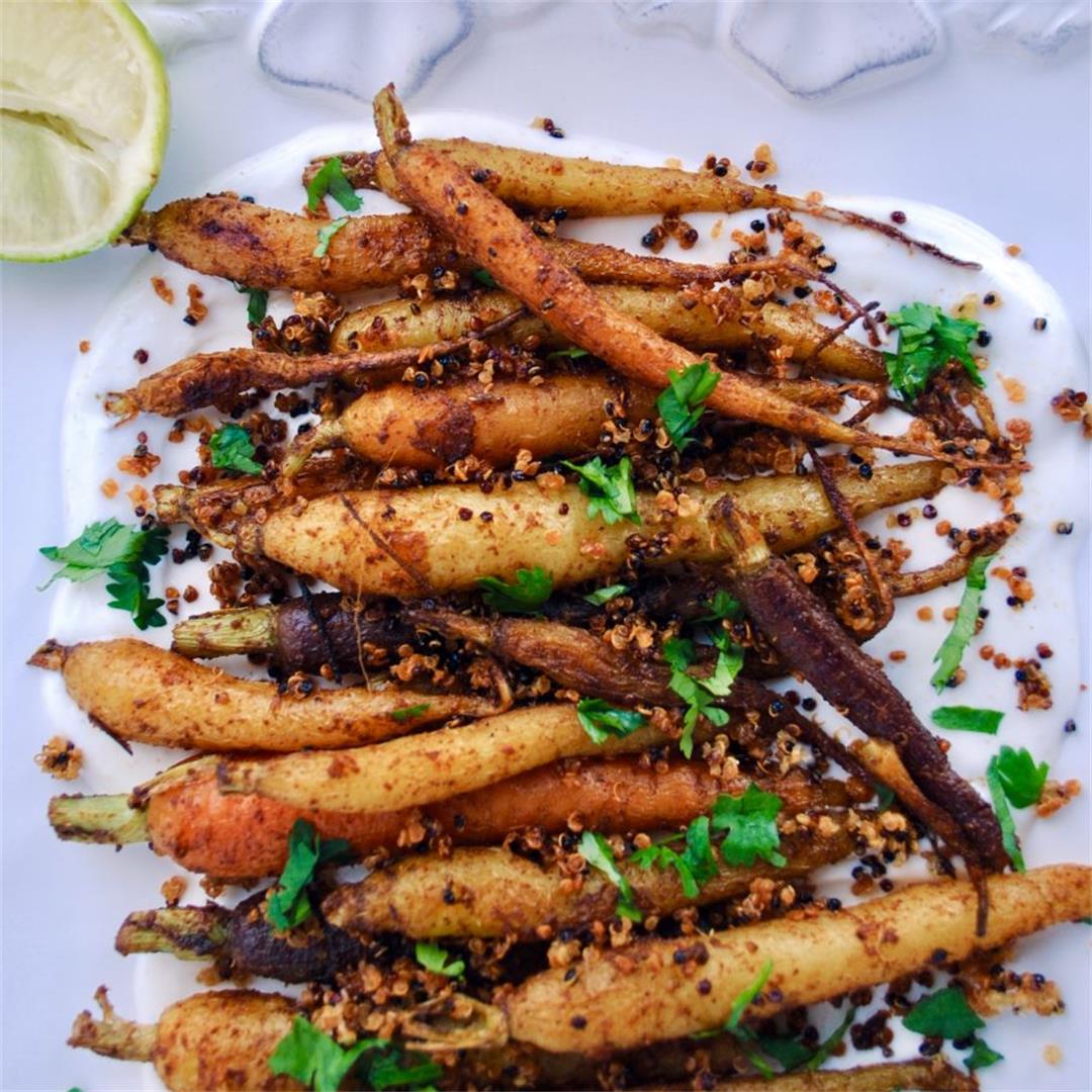 Moroccan carrots with spiced yogurt and fried quinoa