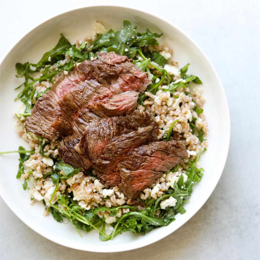 Five-Ingredient Steak Salad with Farro, Arugula, and Feta