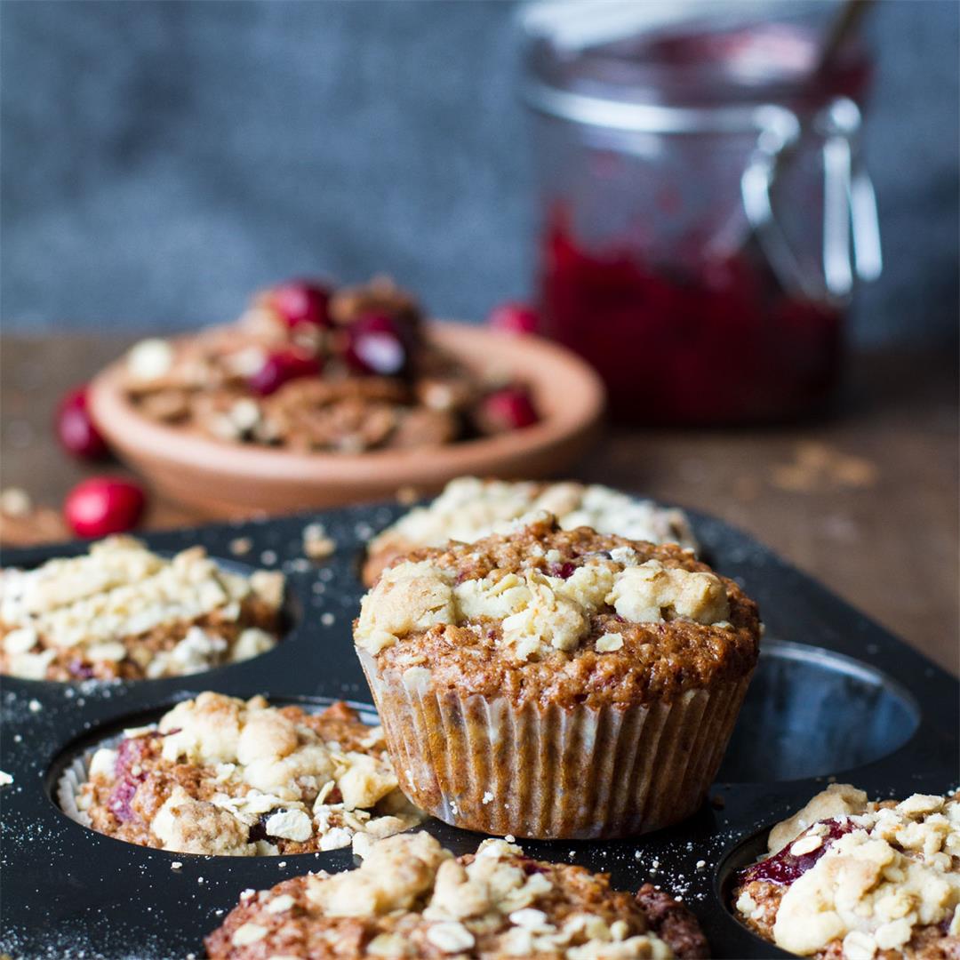 Leftover Cranberry Sauce Oat Breakfast Muffins