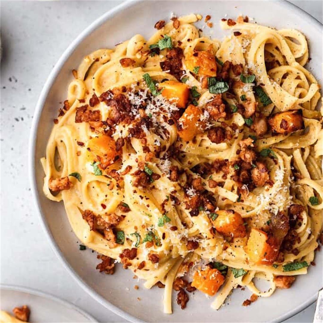 Creamy Butternut Squash Pasta with Sausage Crumbles