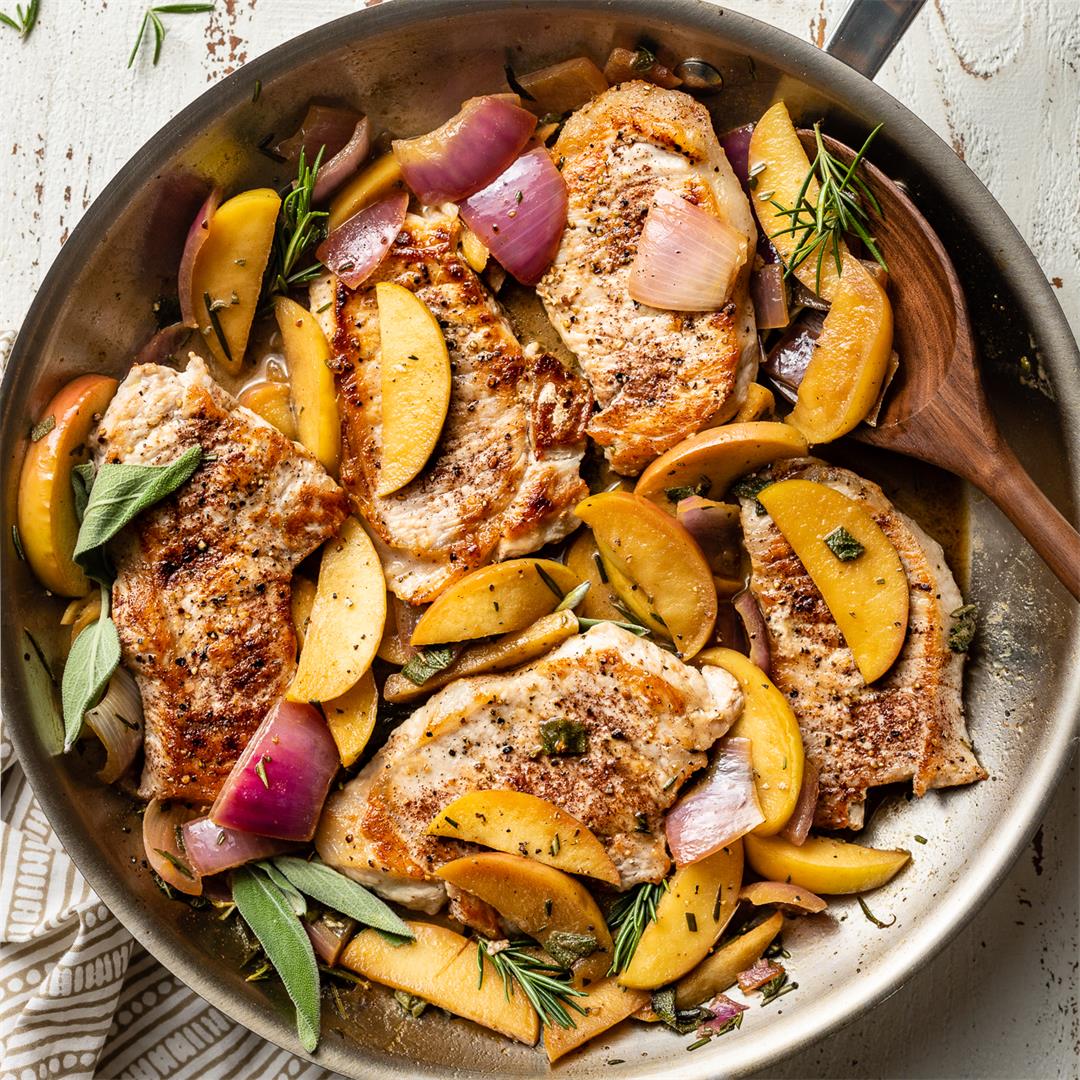 One Pan Pork Chops with Apples and Onions