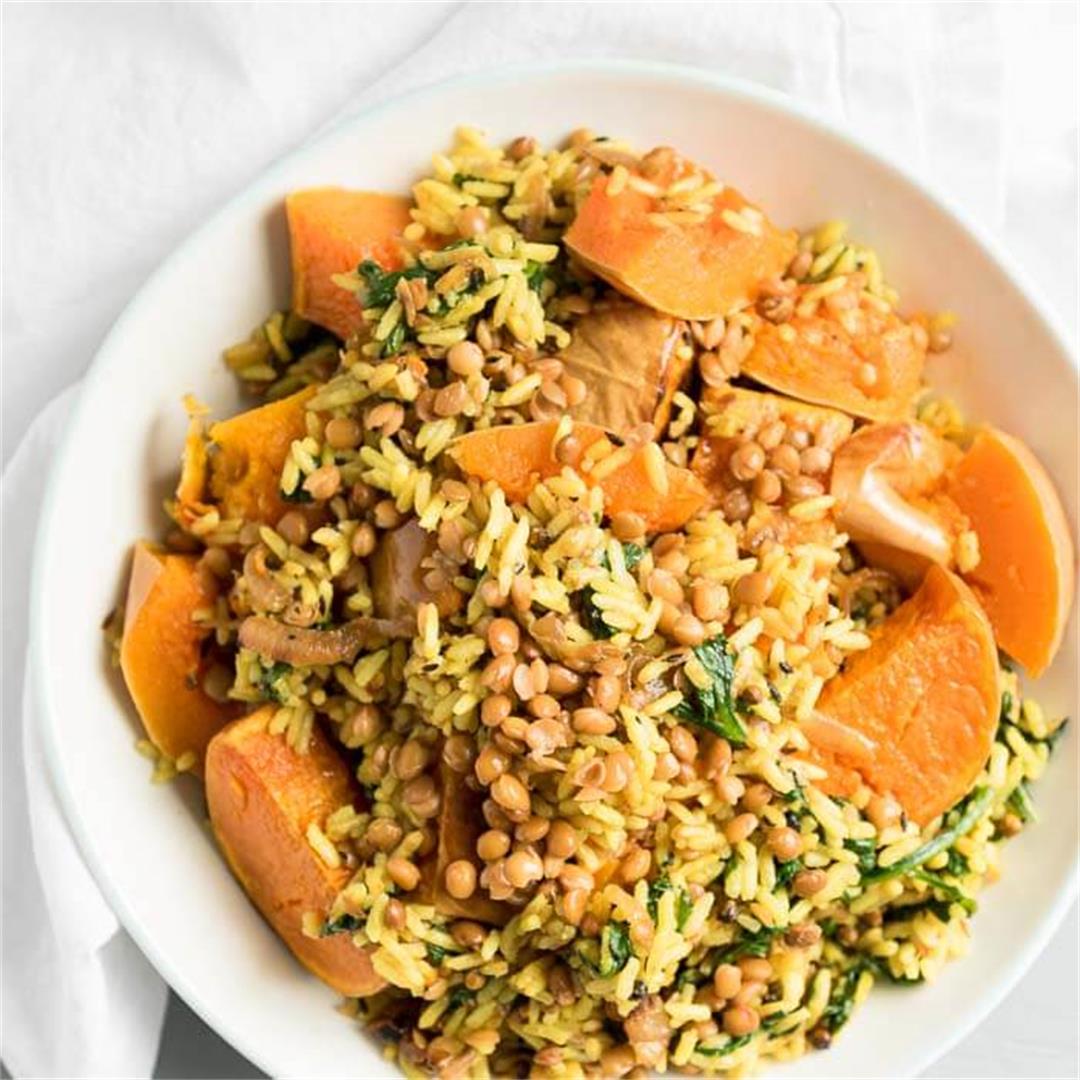 Stuffed Butternut Squash with Rice and Lentils