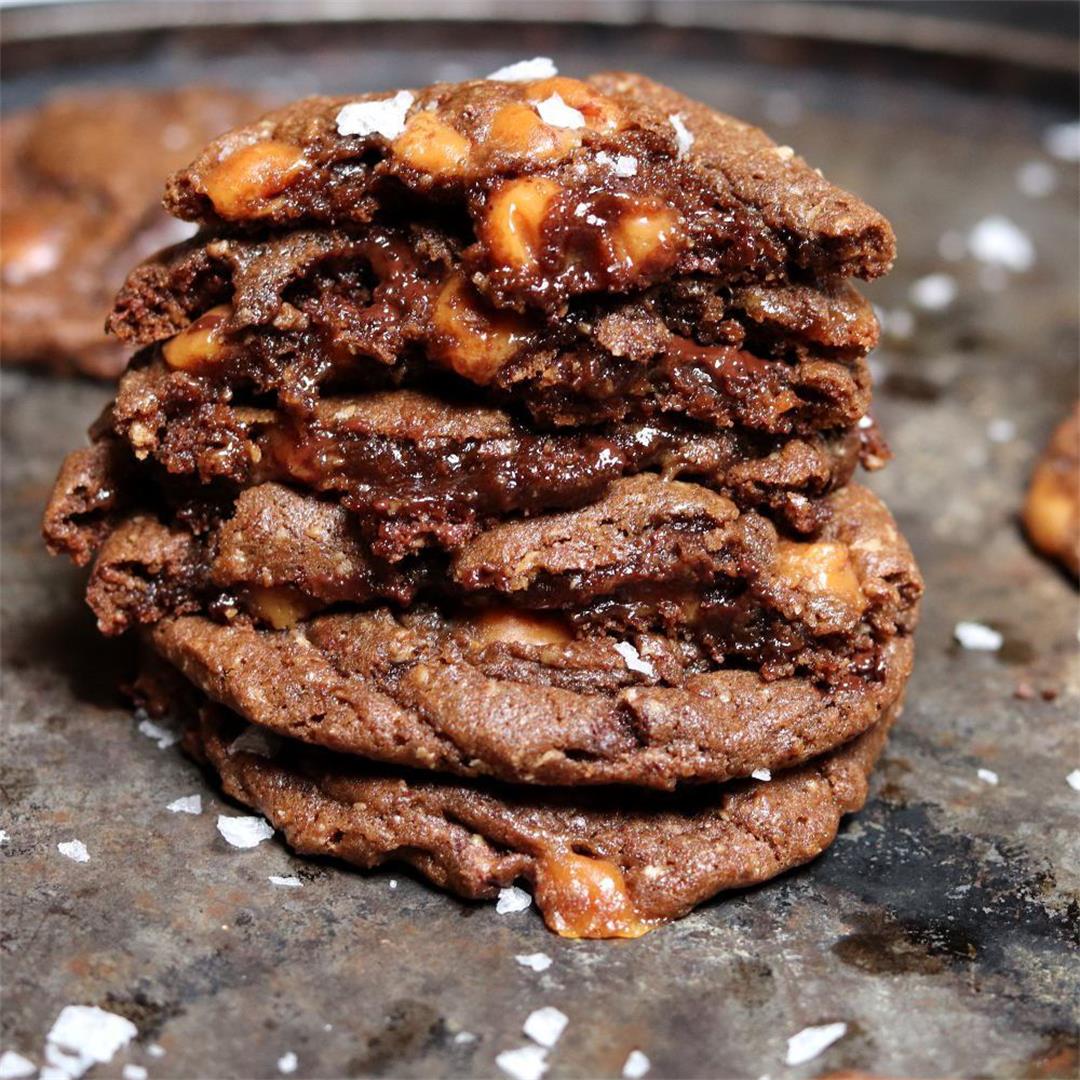Salted Caramel Mocha Chunk Cookies (with Frangelico and Browned