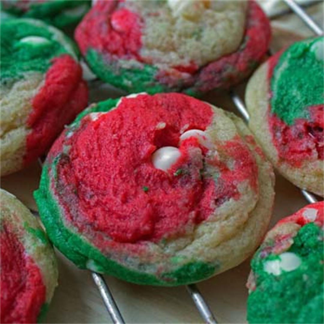 Red and Green Christmas Cookies with White Chocolate Chips