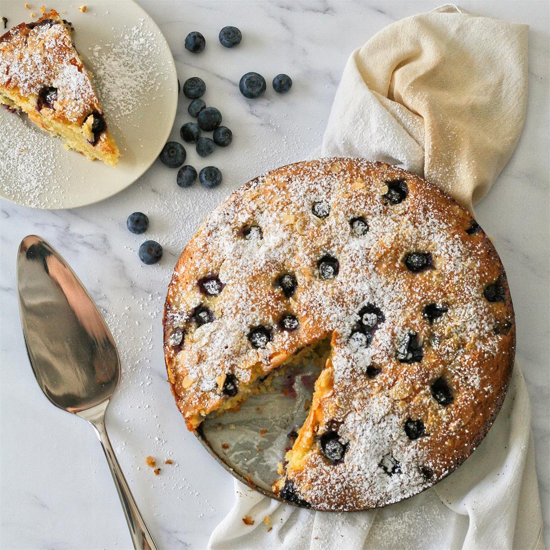 Coconut, almond and blueberry cake