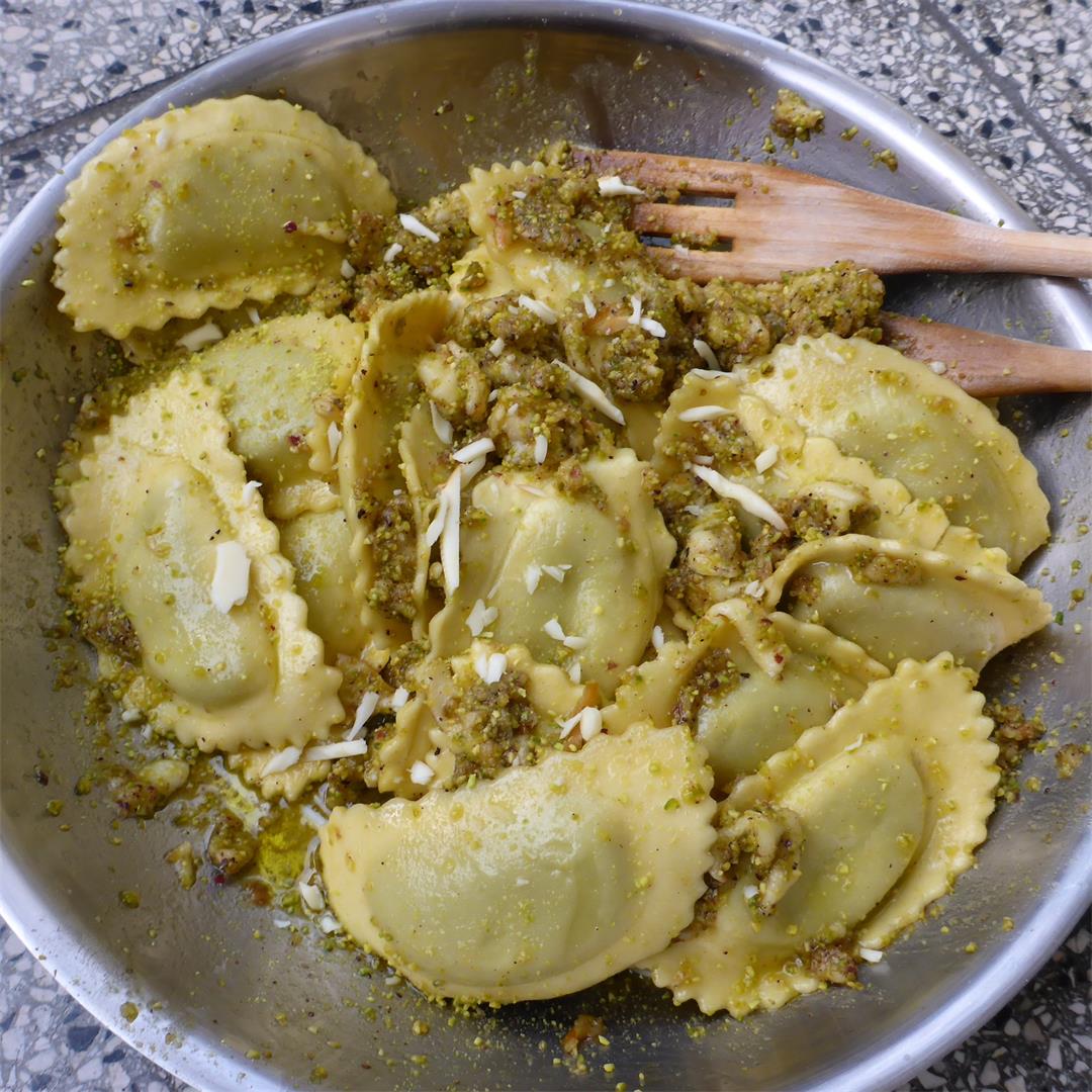 10 minute - 4 ingredient ravioli with pistachio scamorza sauce
