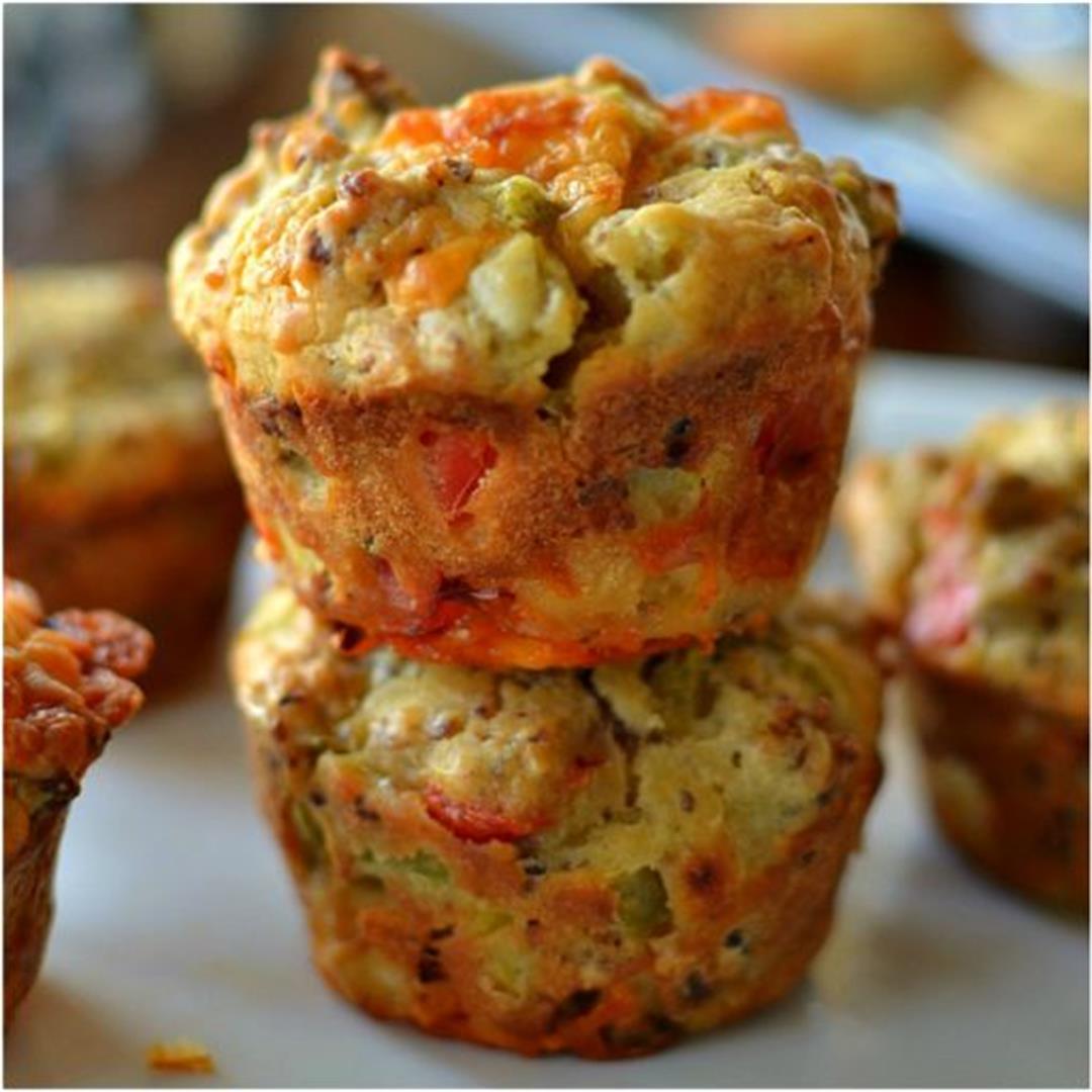 Breakfast Muffins with Sausage and Cheddar